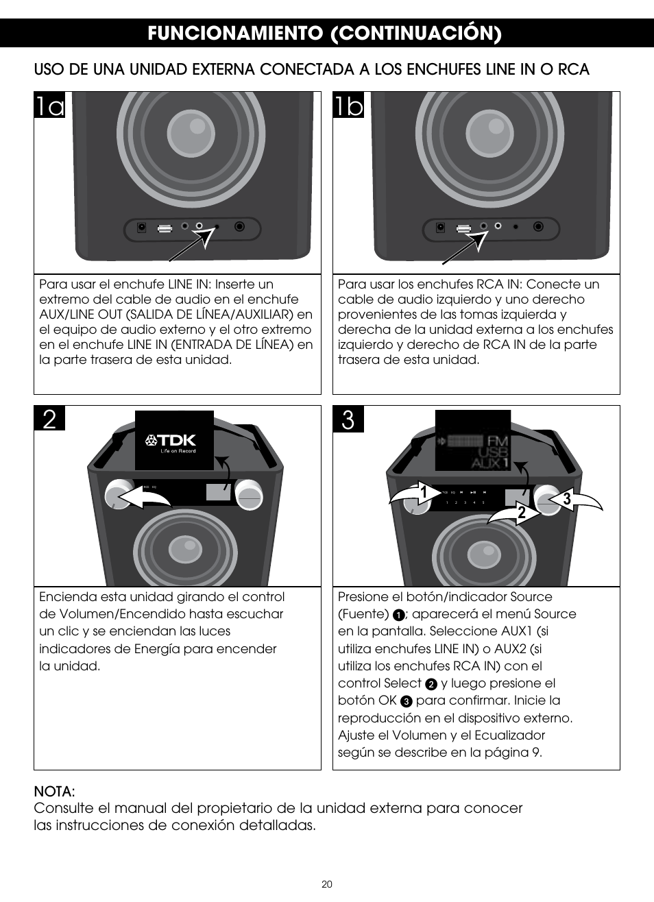 Funcionamiento (continuación) | TDK TP6701 Sound Cube User Manual | Page 67 / 73