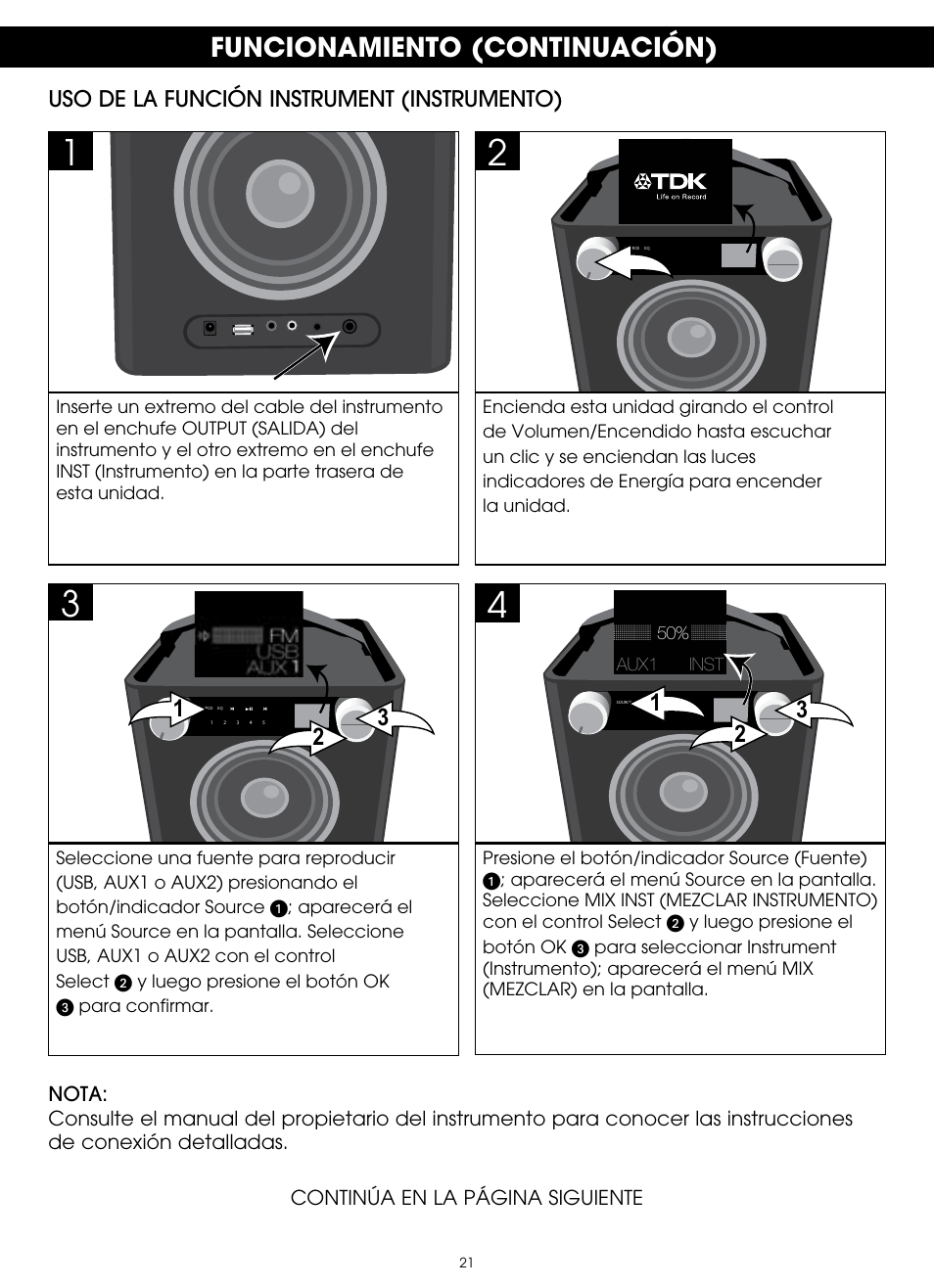 Funcionamiento (continuación) | TDK TP6701 Sound Cube User Manual | Page 68 / 73