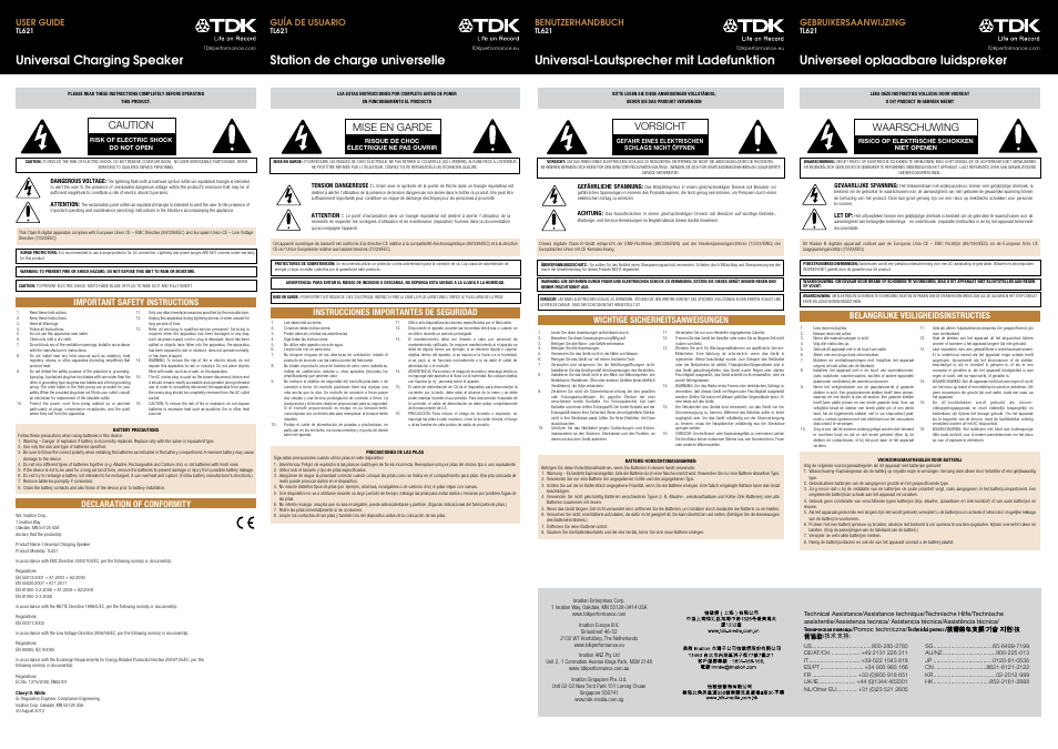 TDK TL621 Charging User Manual | 6 pages