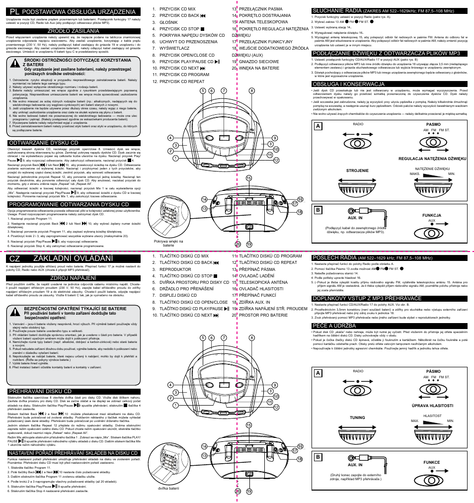 Základní ovládání, Podstawowa obsługa urządzenia | TDK TBC8211 CD Boombox User Manual | Page 10 / 10