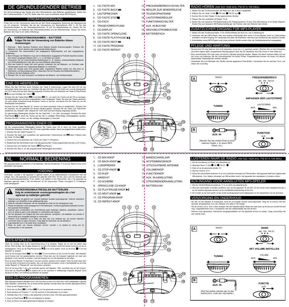 De grundlegender betrieb, Normale bediening | TDK TBC8211 CD Boombox User Manual | Page 4 / 10