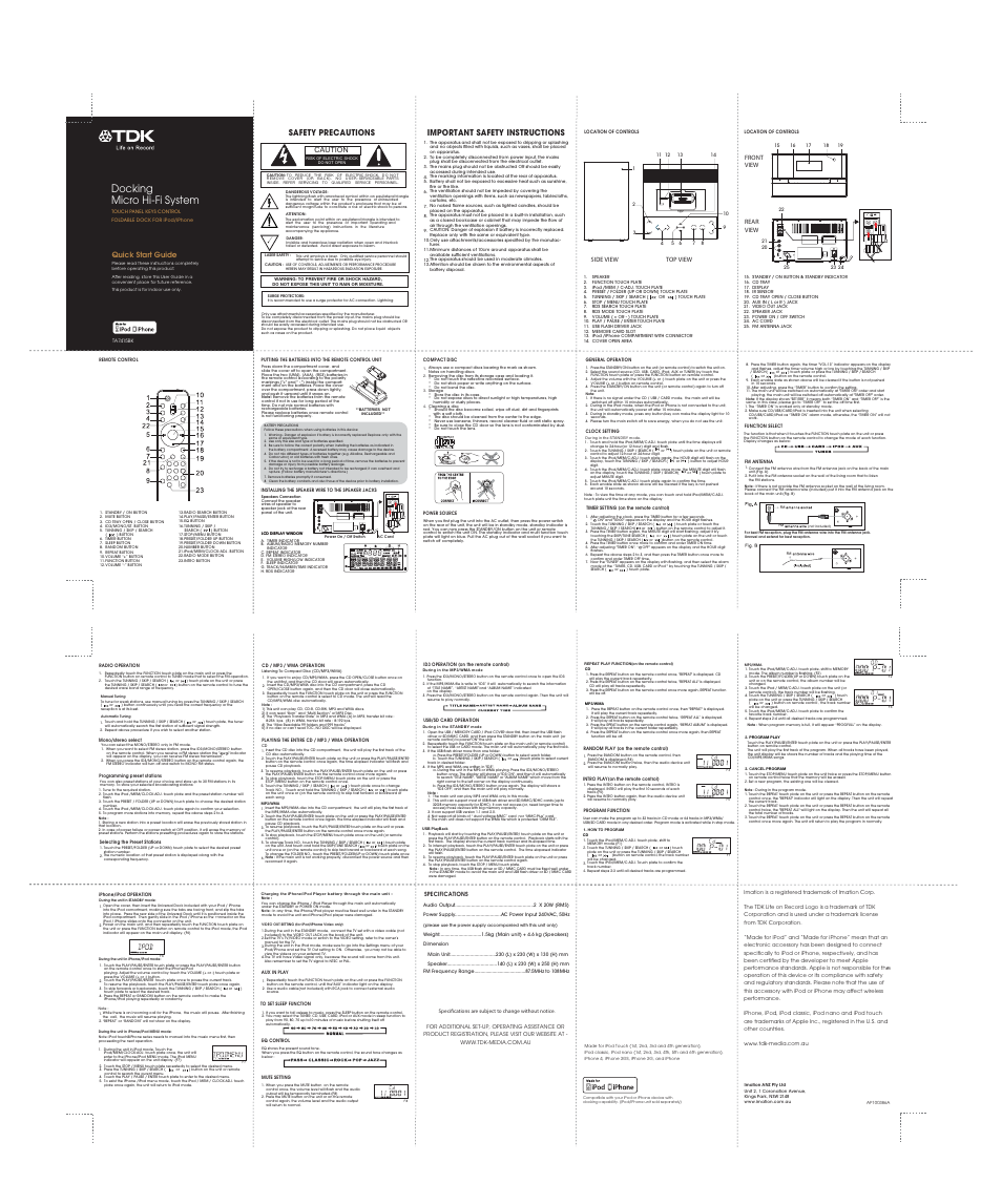 TDK TA7415 Micro Hi-Fi System User Manual | 1 page