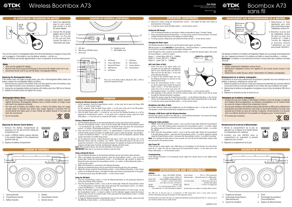 TDK A73 Wireless Boombox - User Manual User Manual | 11 pages