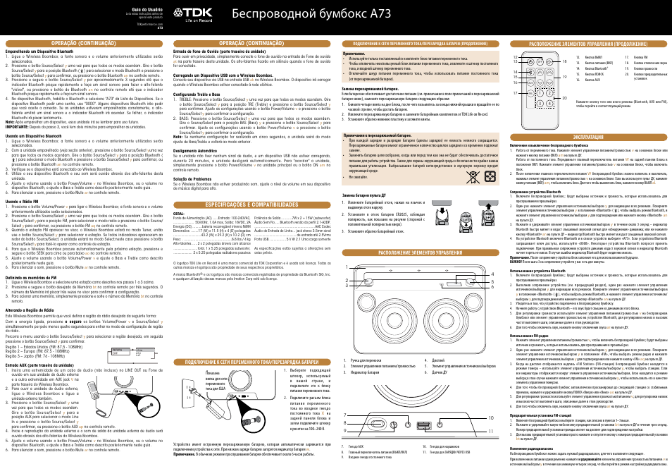 Беспроводной бумбокс а73 | TDK A73 Wireless Boombox - User Manual User Manual | Page 6 / 11