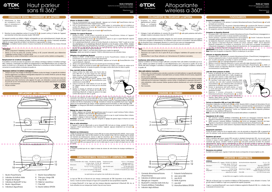 Haut parleur sans fil 360, Altoparlante wireless a 360 | TDK A360 Wireless - User Manual User Manual | Page 2 / 6