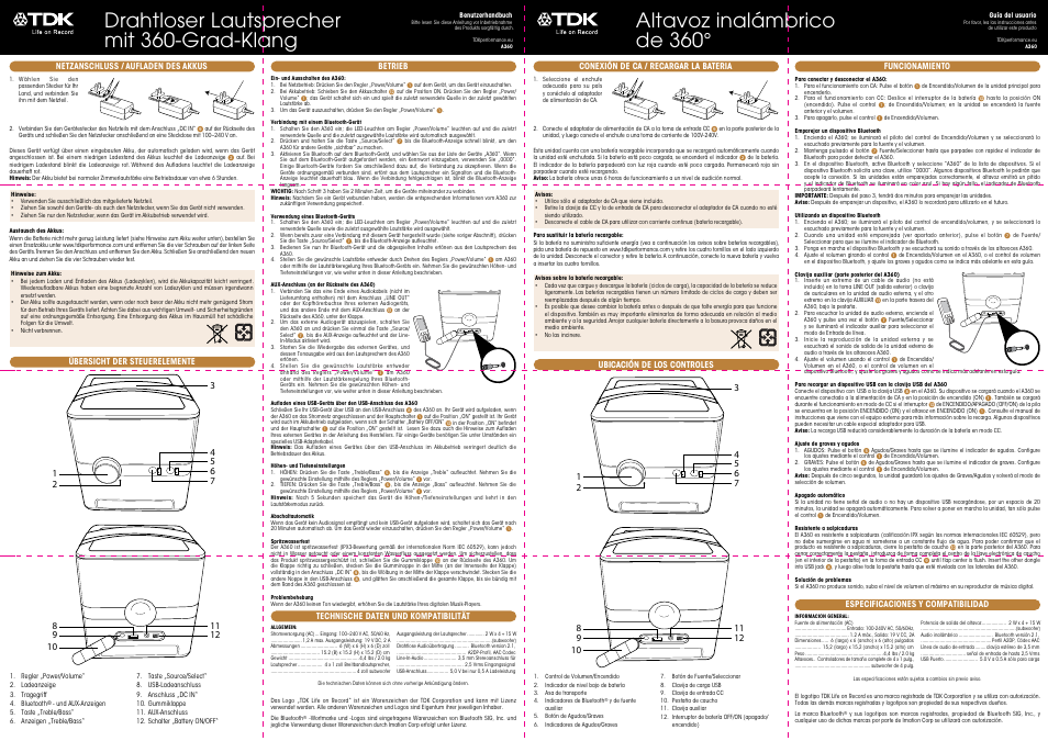 Drahtloser lautsprecher mit 360-grad-klang, Altavoz inalámbrico de 360 | TDK A360 Wireless - User Manual User Manual | Page 3 / 6