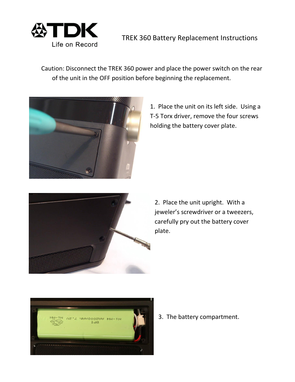 TDK A360 Wireless - Battery replacement instructions User Manual | 3 pages