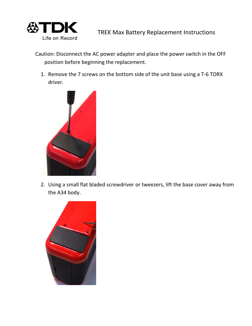 TDK TREK Max Wireless - Battery replacement instructions User Manual | 3 pages