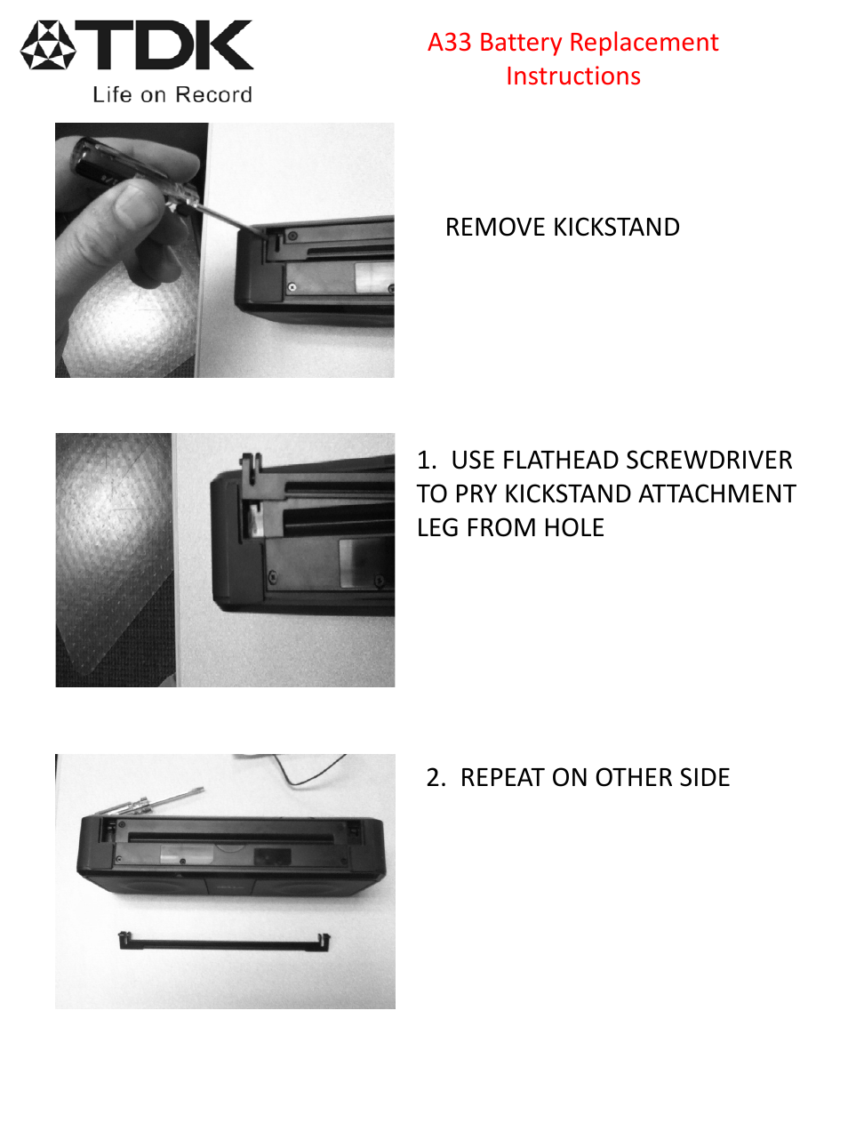 TDK A33 Wireless - Battery replacement instructions User Manual | 5 pages