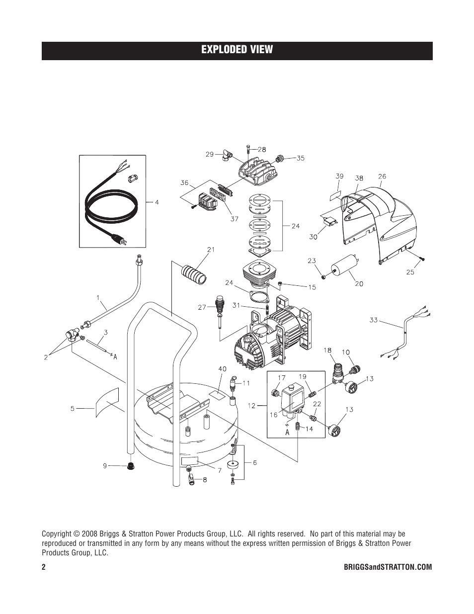 Exploded view | Briggs & Stratton 074008 User Manual | Page 2 / 3