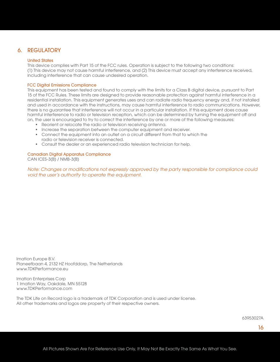 Regulatory | TDK Life on Record Lock User Manual | Page 17 / 17