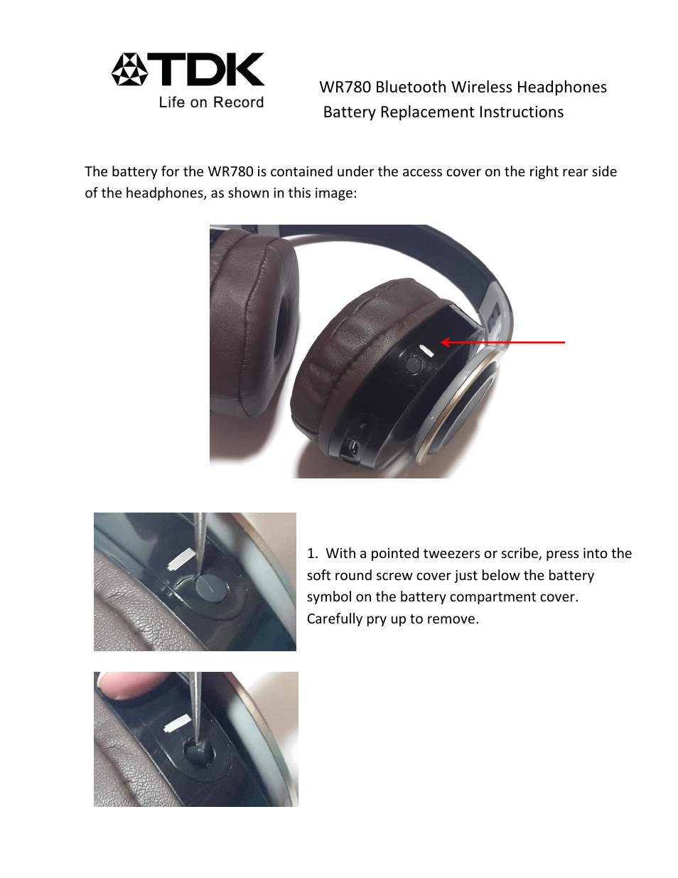 TDK WR780 - Battery Replacement Instructions User Manual | 4 pages