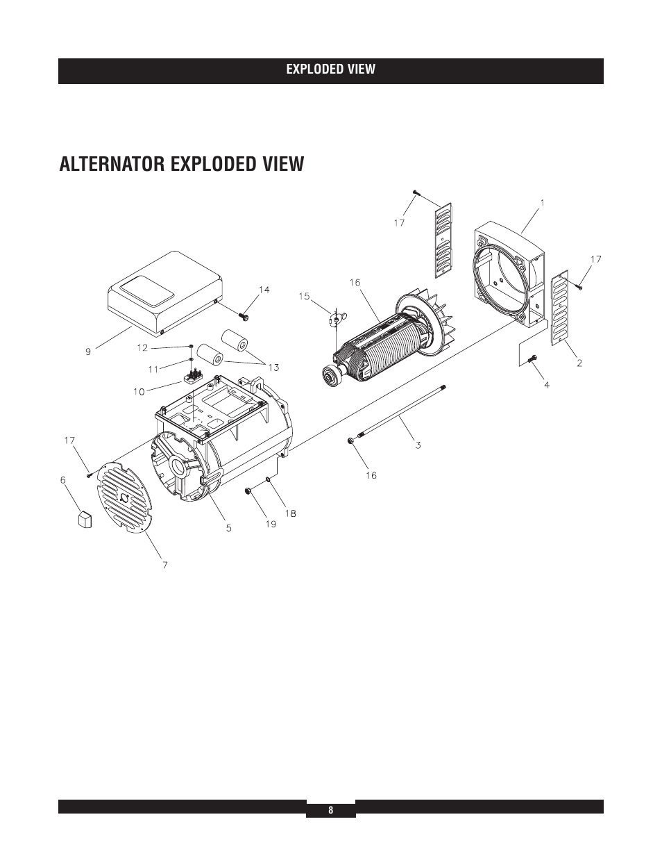 Al ternator exploded view | Briggs & Stratton 040212-1 User Manual | Page 8 / 12