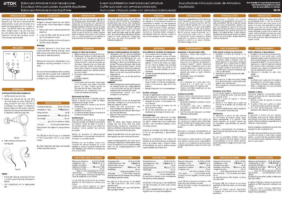 TDK BA100 User Manual | 2 pages
