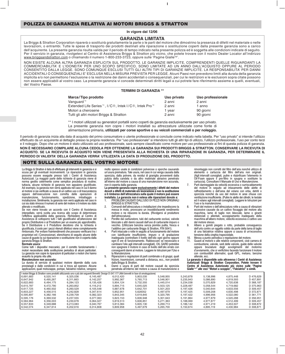 Garanzia limitata | Briggs & Stratton 280000 User Manual | Page 44 / 76