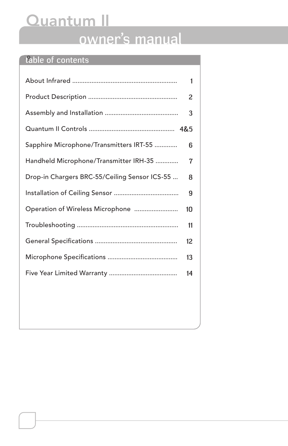Quantum ii, Transmitter, Owner’s manual | TeachLogic Quantum II User Manual | Page 4 / 20