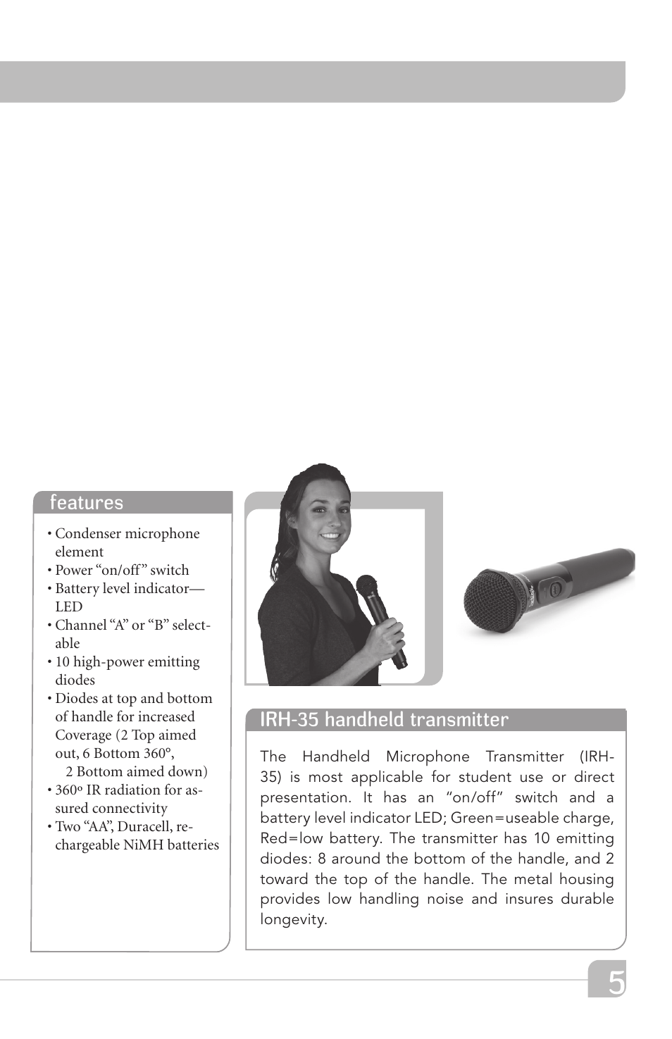 Irh-35 handheld transmitter, Features | TeachLogic Forum User Manual | Page 11 / 24