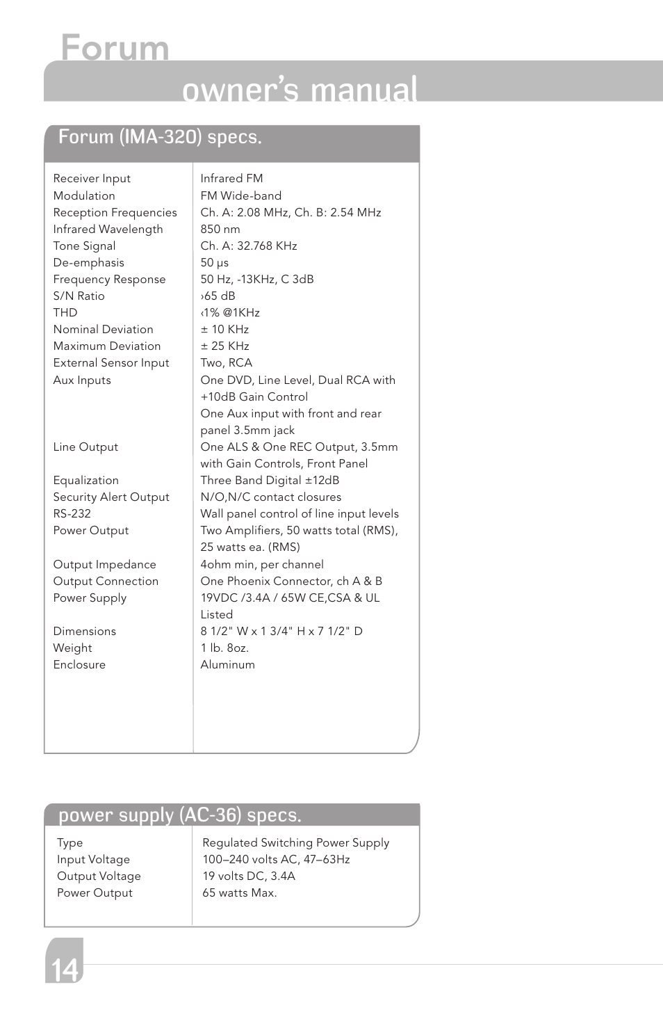 Forum, Transmitter owner’s manual | TeachLogic Forum User Manual | Page 20 / 24