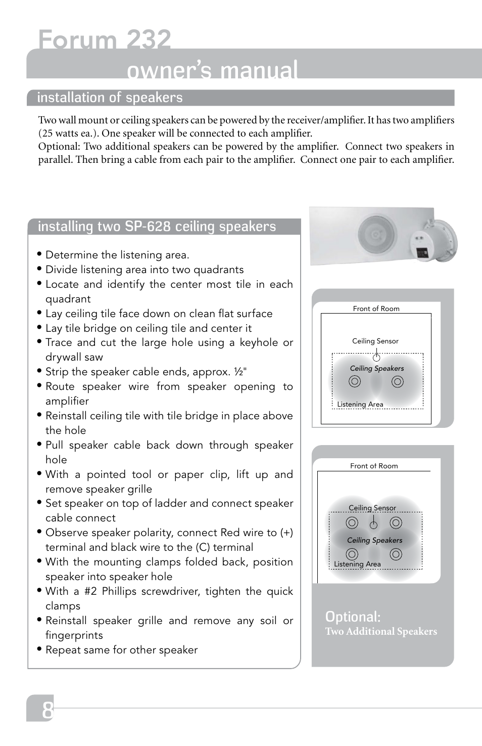 Forum 232, Owner’s manual, Optional | TeachLogic Forum 232 User Manual | Page 12 / 24