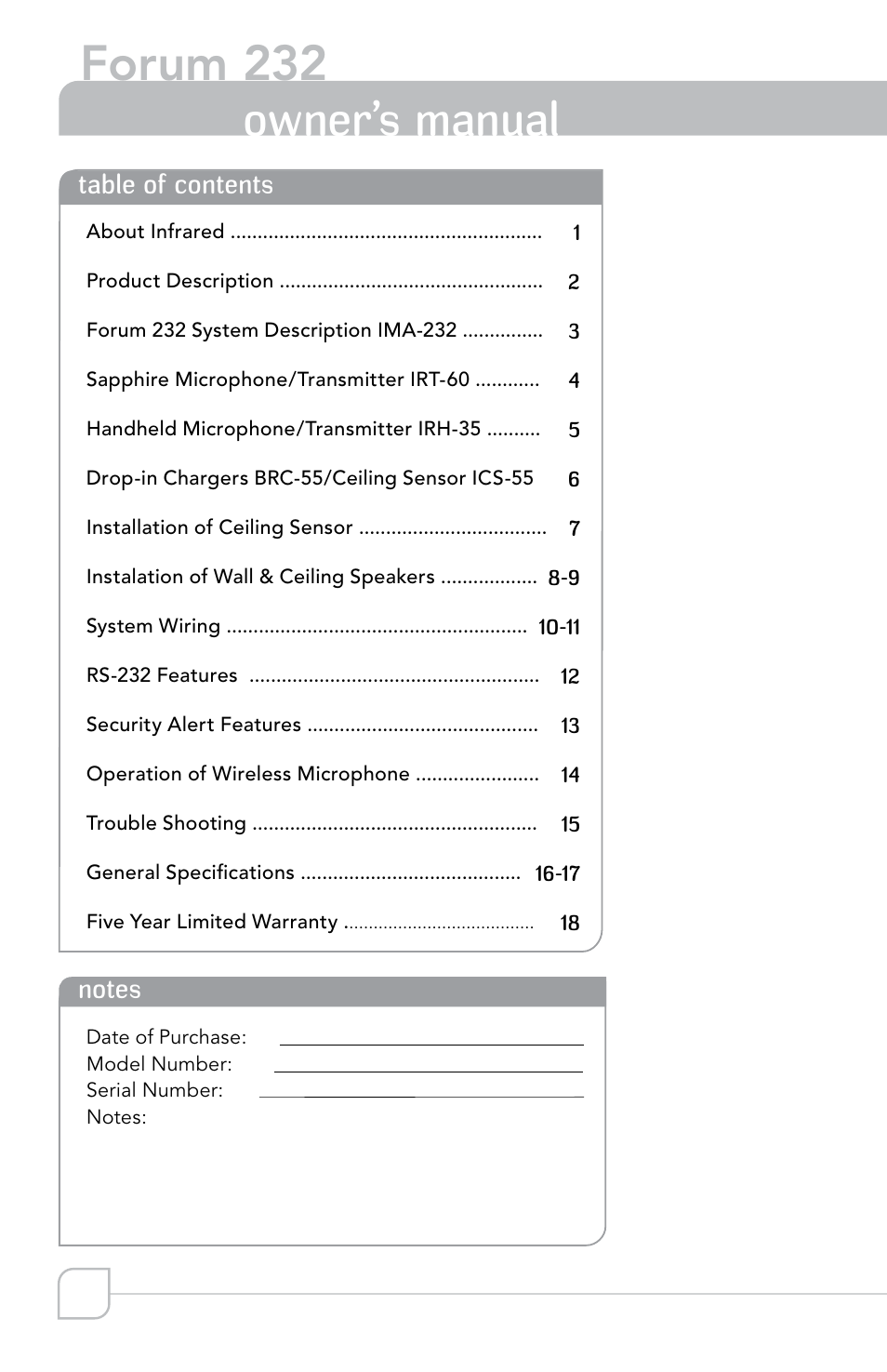 Forum 232, Transmitter, Owner’s manual | TeachLogic Forum 232 User Manual | Page 4 / 24