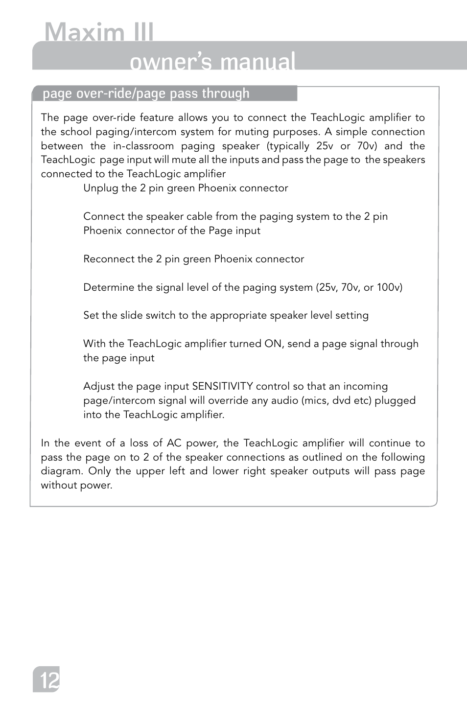 Maxim iii, Transmitter owner’s manual | TeachLogic Maxim III User Manual | Page 18 / 28