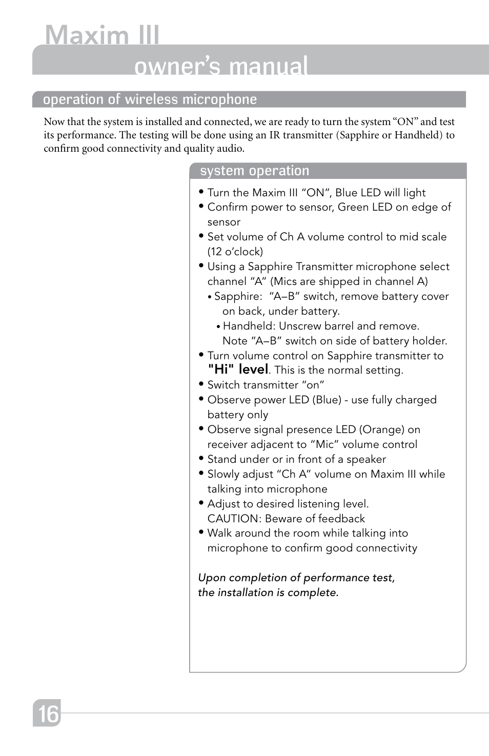 Maxim iii, Transmitter owner’s manual | TeachLogic Maxim III User Manual | Page 22 / 28