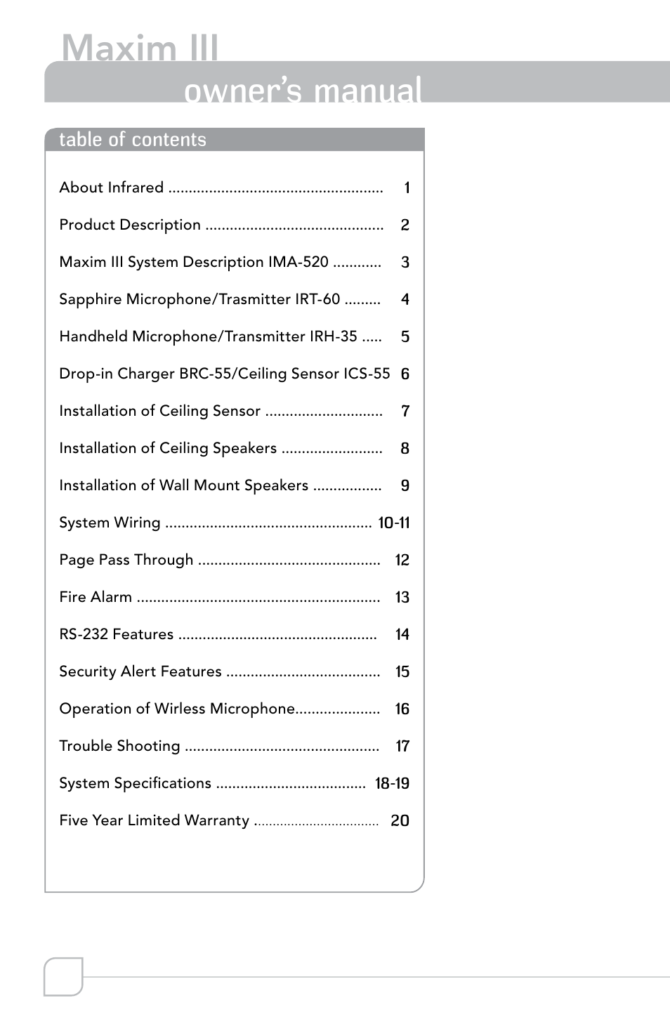 Maxim iii, Transmitter, Owner’s manual | TeachLogic Maxim III User Manual | Page 6 / 28