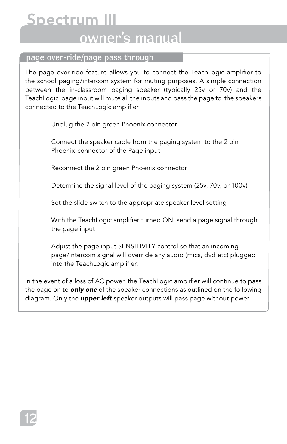 Spectrum iii, Transmitter owner’s manual | TeachLogic Spectrum III User Manual | Page 18 / 28