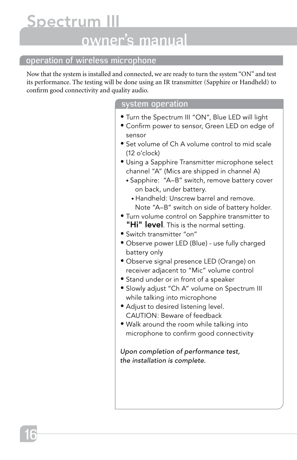 Spectrum iii, Transmitter owner’s manual | TeachLogic Spectrum III User Manual | Page 22 / 28