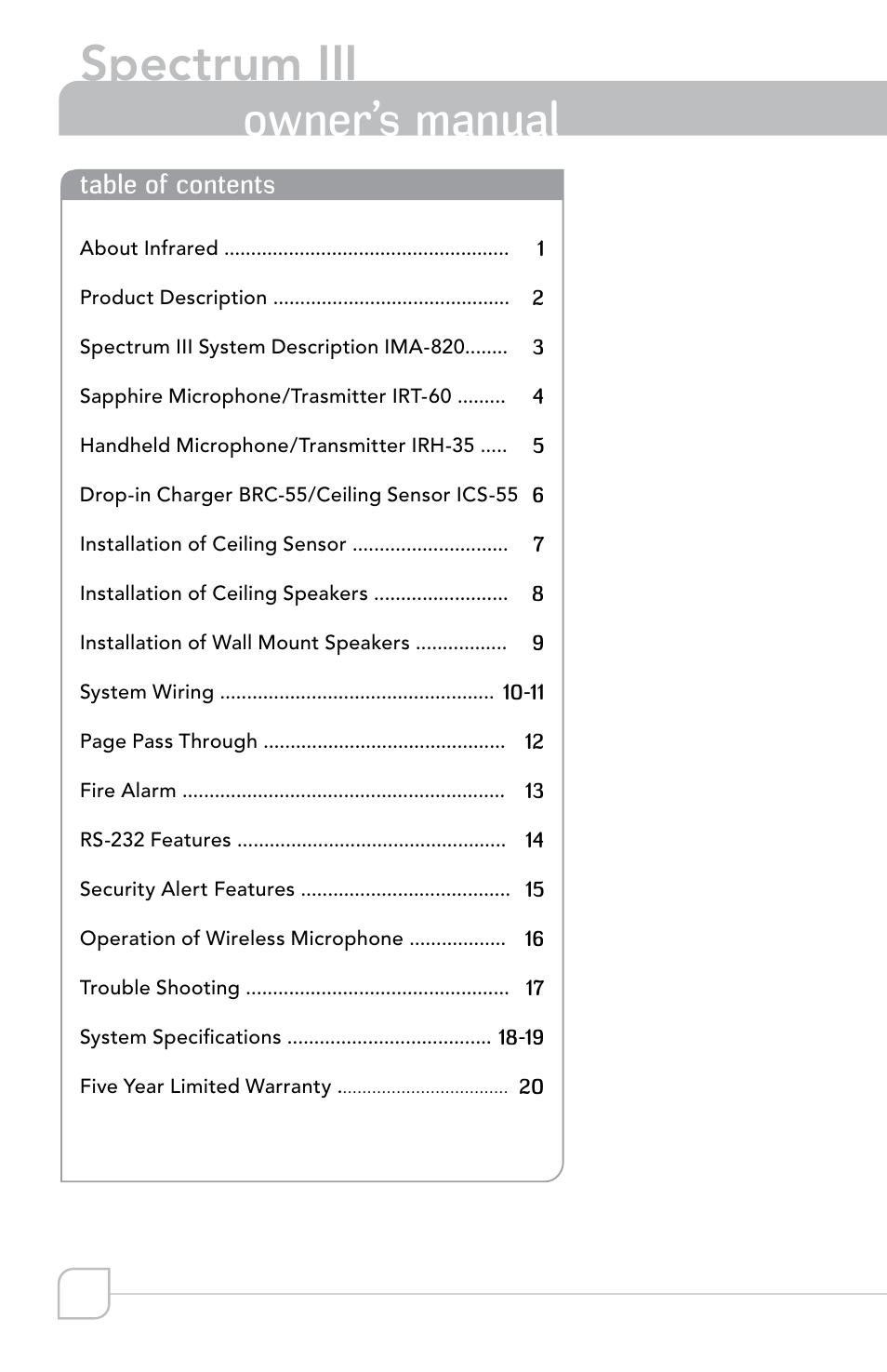 Spectrum iii, Transmitter, Owner’s manual | TeachLogic Spectrum III User Manual | Page 6 / 28