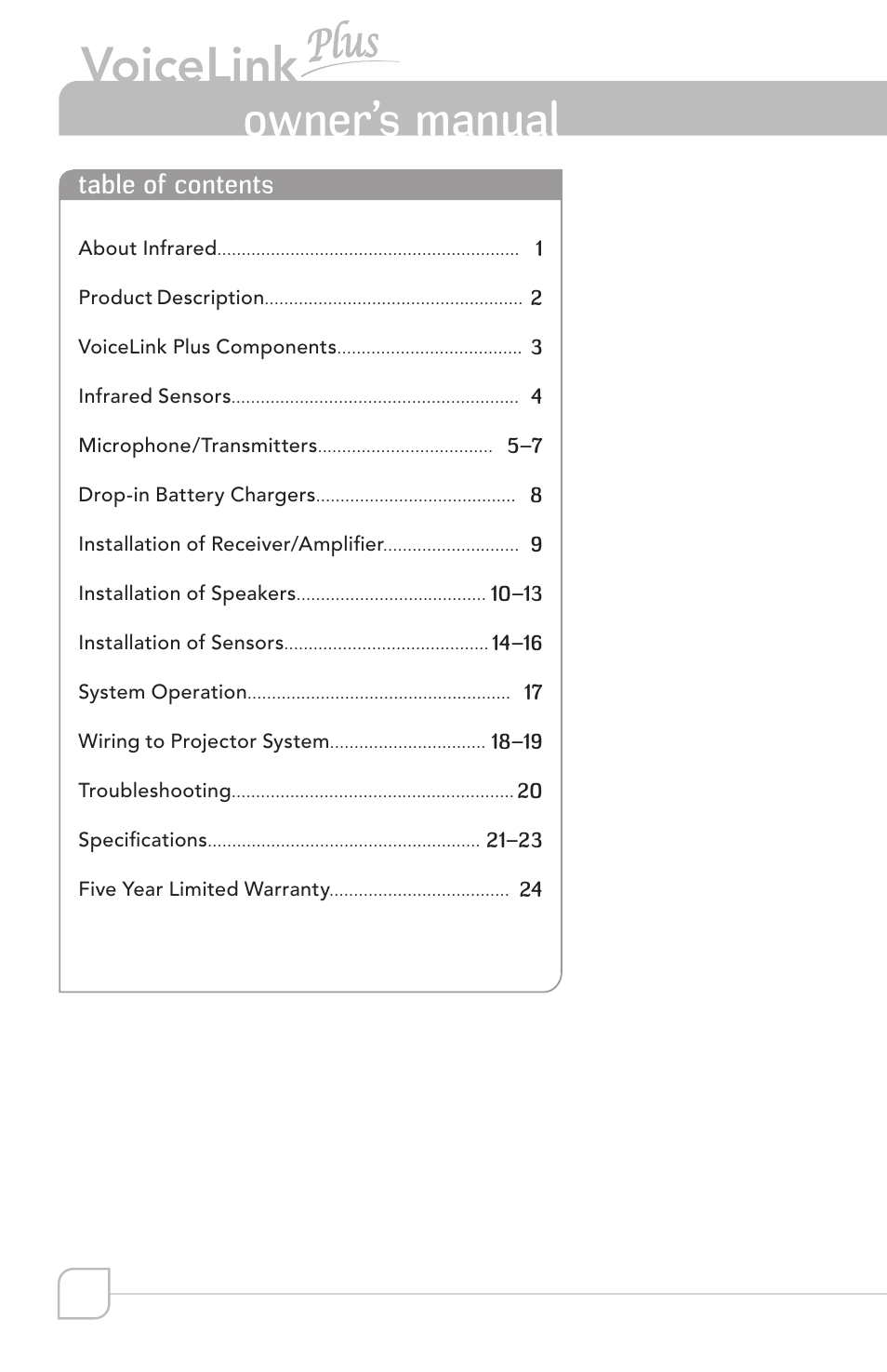 Voicelink, Transmitter, Owner’s manual | TeachLogic VoiceLink Plus User Manual | Page 6 / 26