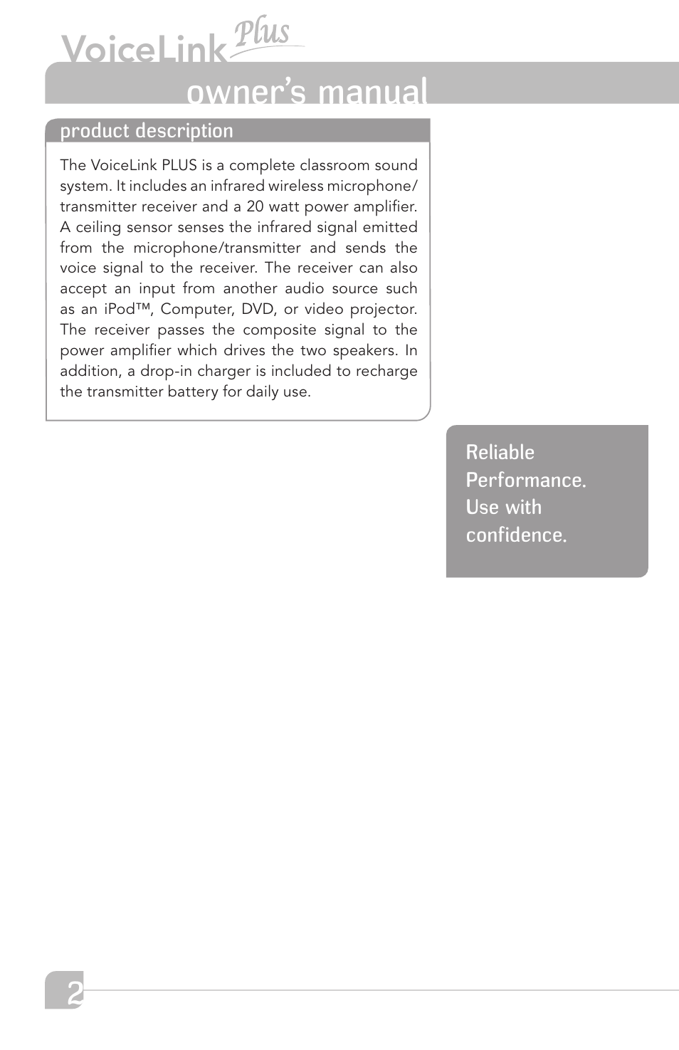 Voicelink, Owner’s manual | TeachLogic VoiceLink Plus User Manual | Page 8 / 26
