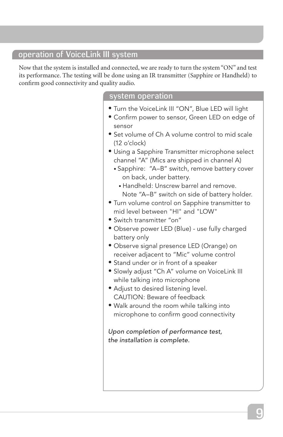 System operation, Operation of voicelink iii system | TeachLogic VOICELINK I User Manual | Page 15 / 24