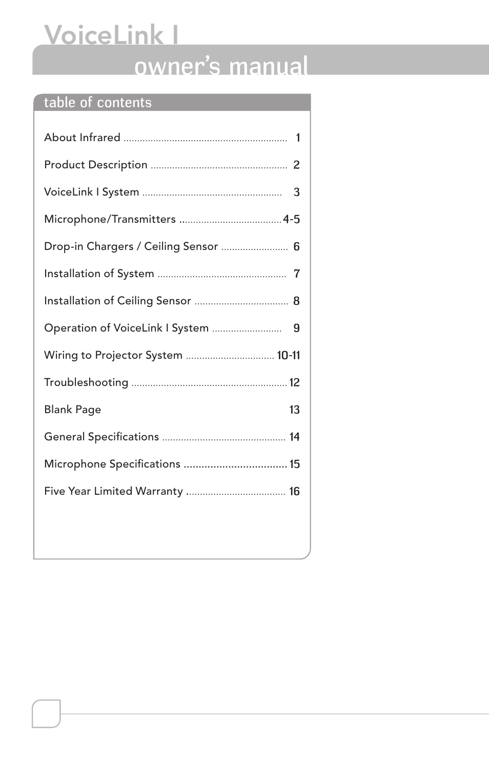 Voicelink i, Transmitter, Owner’s manual | TeachLogic VOICELINK I User Manual | Page 6 / 24