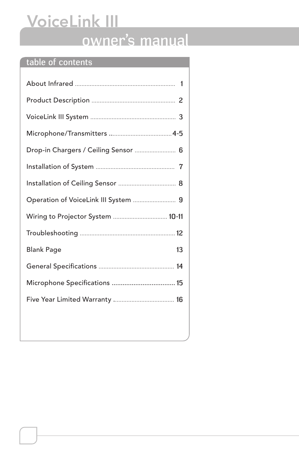 Voicelink iii, Transmitter, Owner’s manual | TeachLogic VOICELINK III User Manual | Page 6 / 24