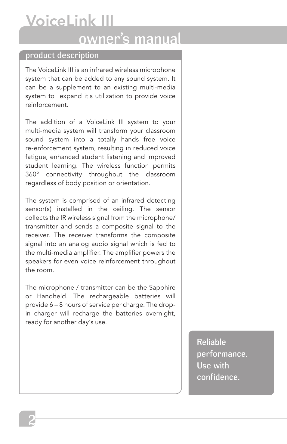 Voicelink iii, Owner’s manual | TeachLogic VOICELINK III User Manual | Page 8 / 24