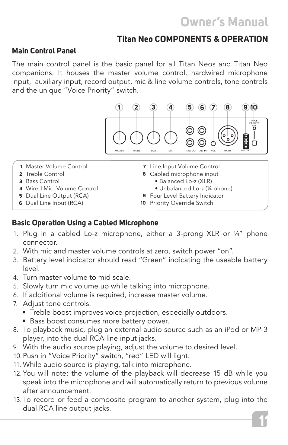 Owner’s manual, Titan neo components & operation | TeachLogic Titan Neo User Manual | Page 11 / 44