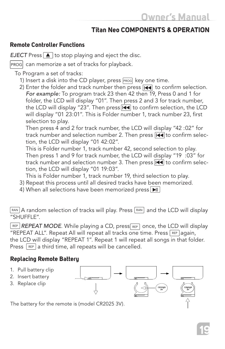 Owner’s manual, Titan neo components & operation | TeachLogic Titan Neo User Manual | Page 19 / 44
