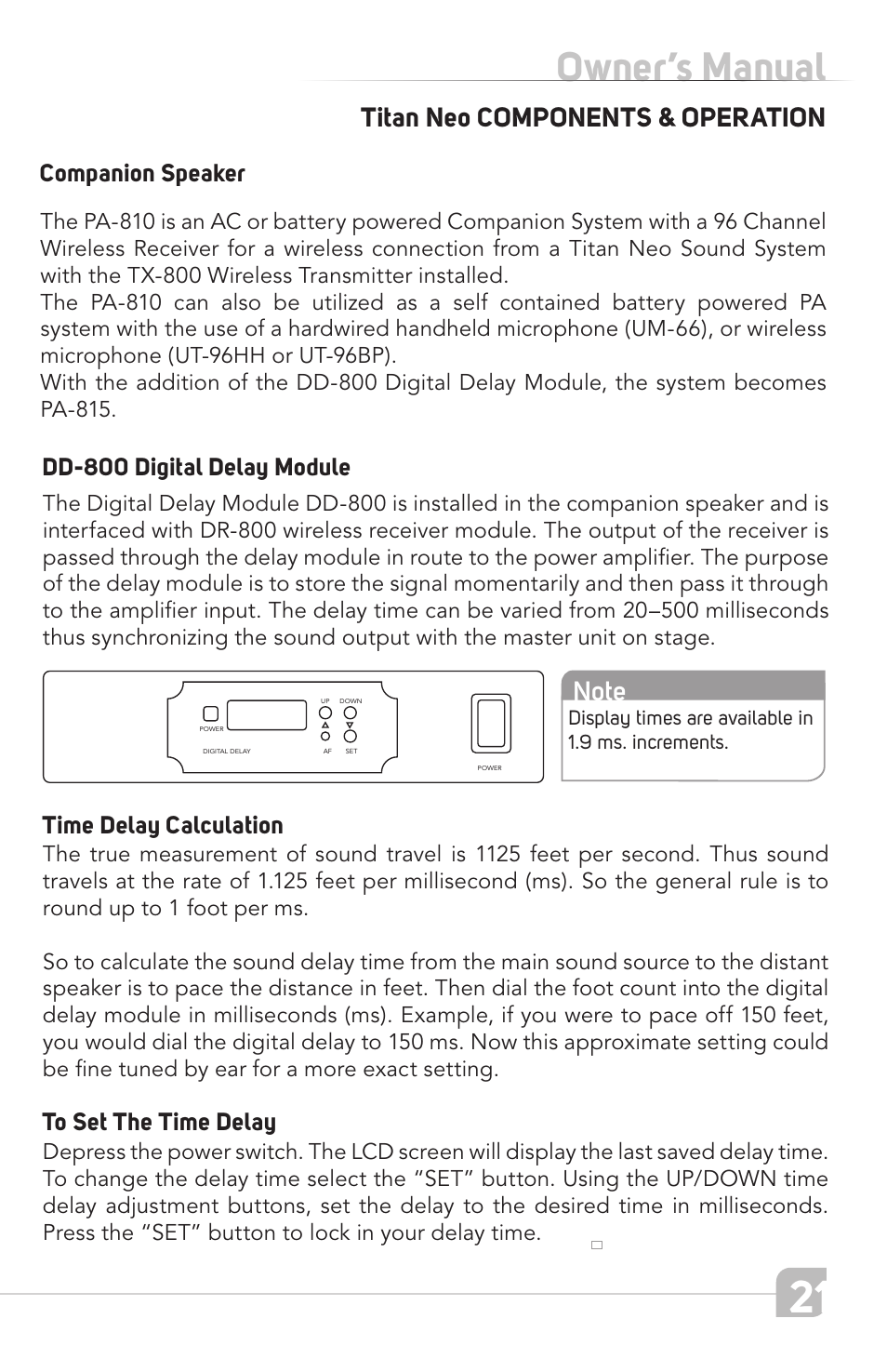 Owner’s manual | TeachLogic Titan Neo User Manual | Page 21 / 44