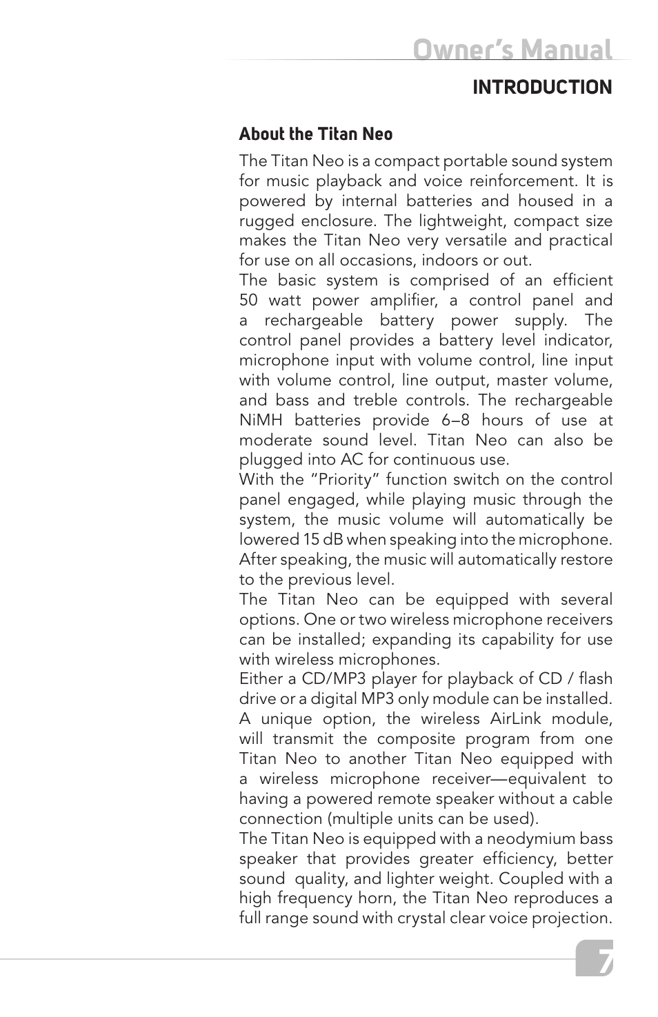 Owner’s manual | TeachLogic Titan Neo User Manual | Page 7 / 44