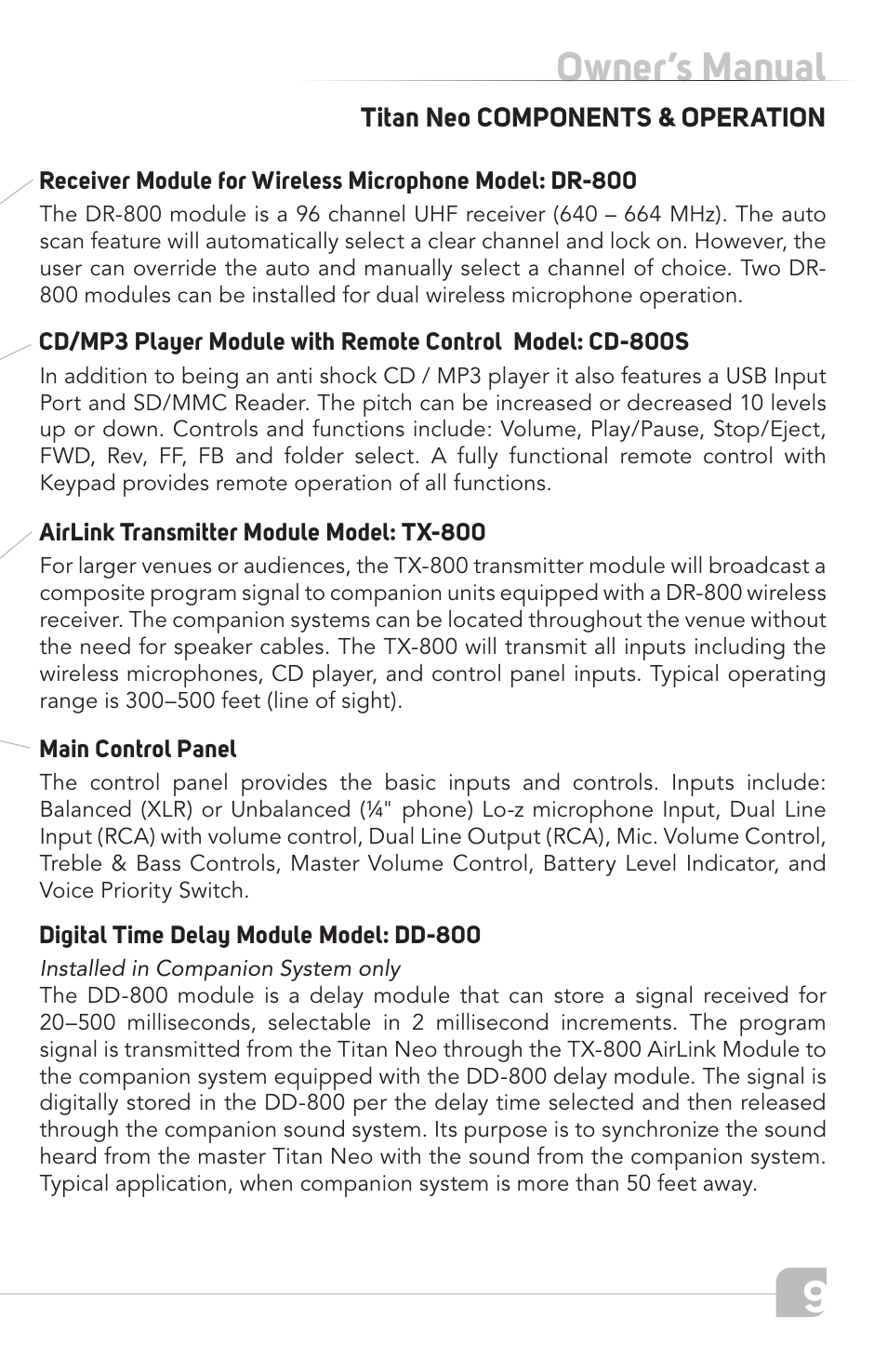 Owner’s manual | TeachLogic Titan Neo User Manual | Page 9 / 44
