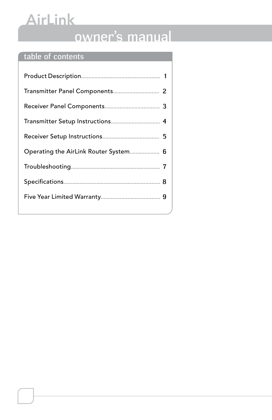 Airlink, Transmitter, Owner’s manual | TeachLogic Airlink Router User Manual | Page 6 / 16