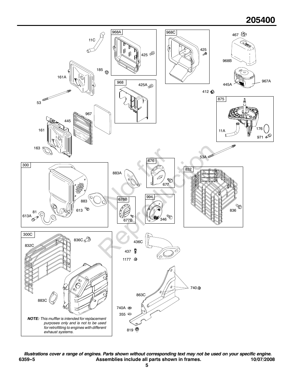 Not for reproduction | Briggs & Stratton 205400 User Manual | Page 5 / 20