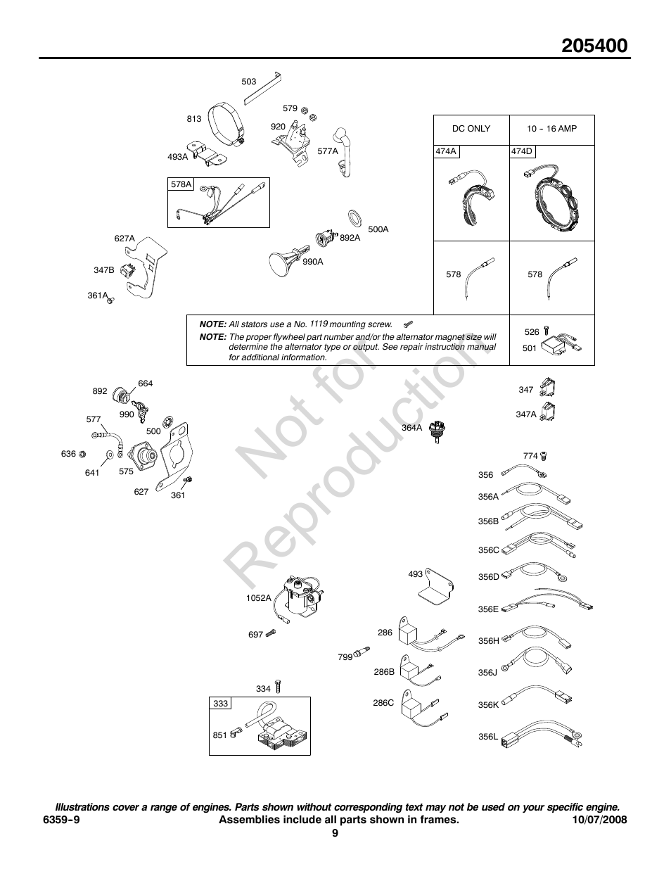 Not for reproduction | Briggs & Stratton 205400 User Manual | Page 9 / 20