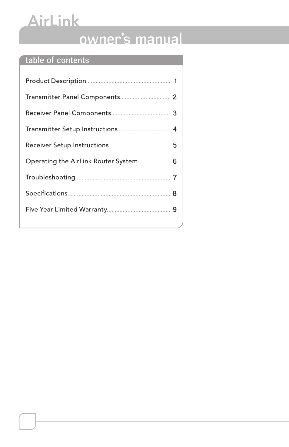 Airlink, Transmitter, Owner’s manual | TeachLogic Airlink UHF Wireless Mic System User Manual | Page 6 / 16