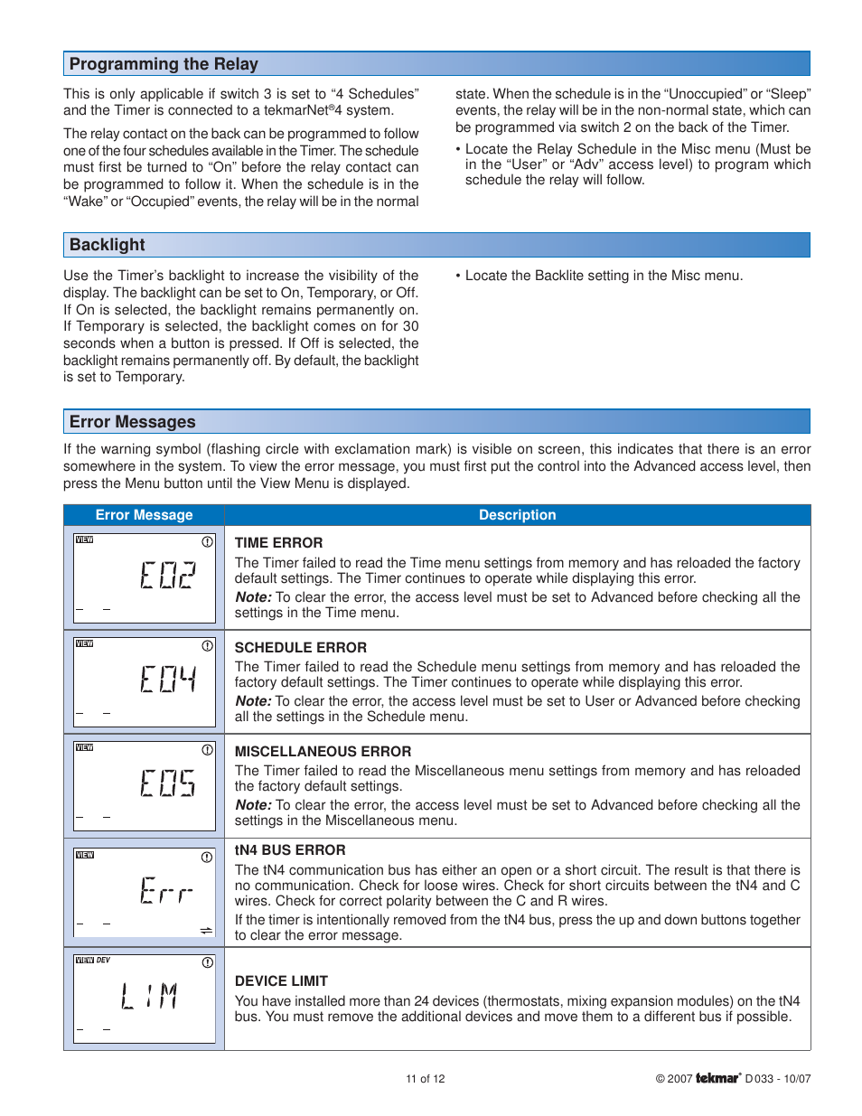 tekmar 033 4 Timer User Manual | Page 11 / 12