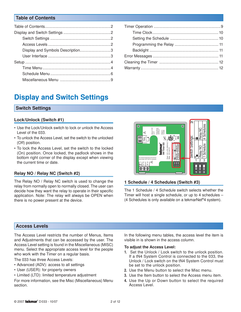 tekmar 033 4 Timer User Manual | Page 2 / 12