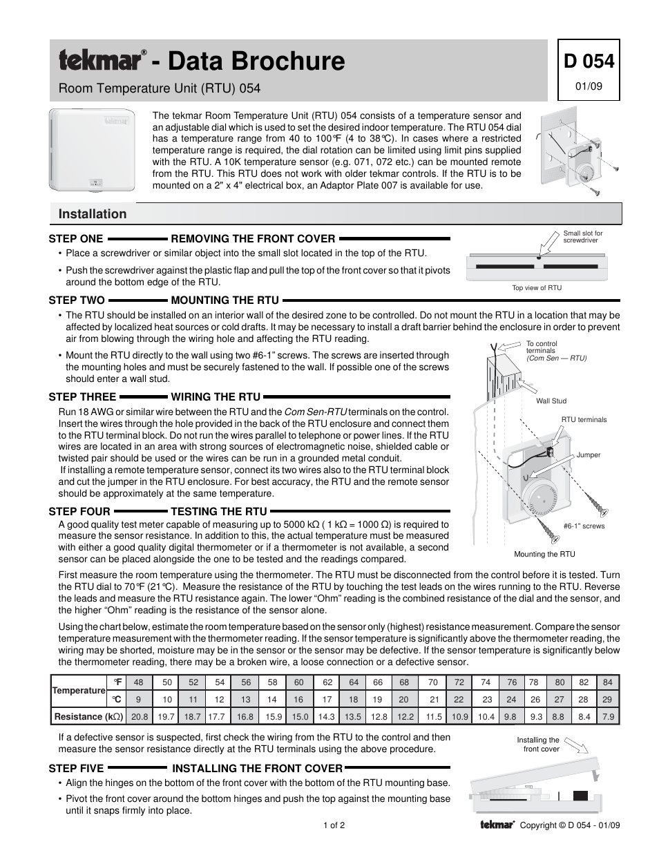 tekmar 054 RTU User Manual | 2 pages