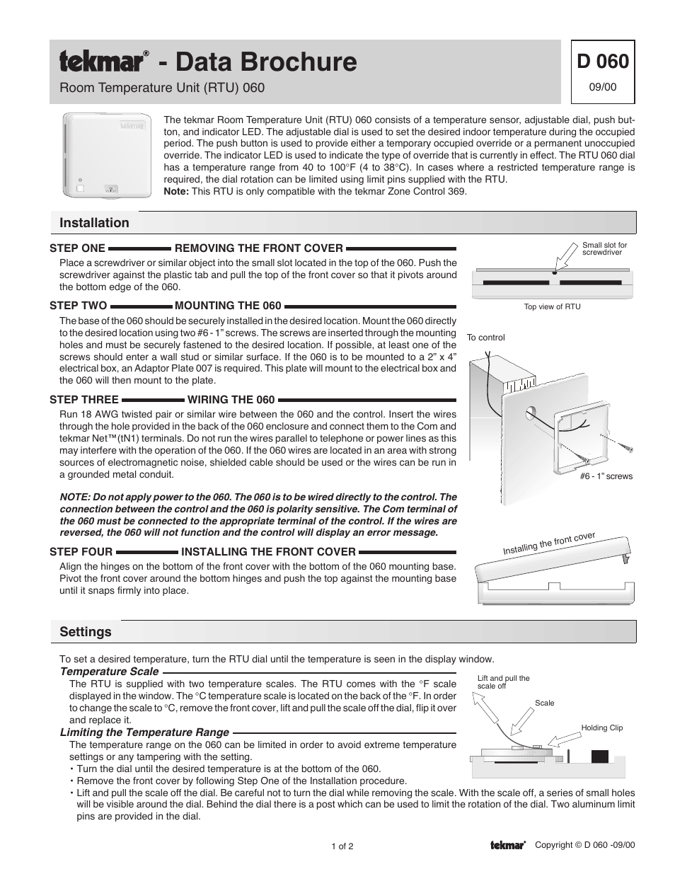 tekmar 060 RTU User Manual | 2 pages