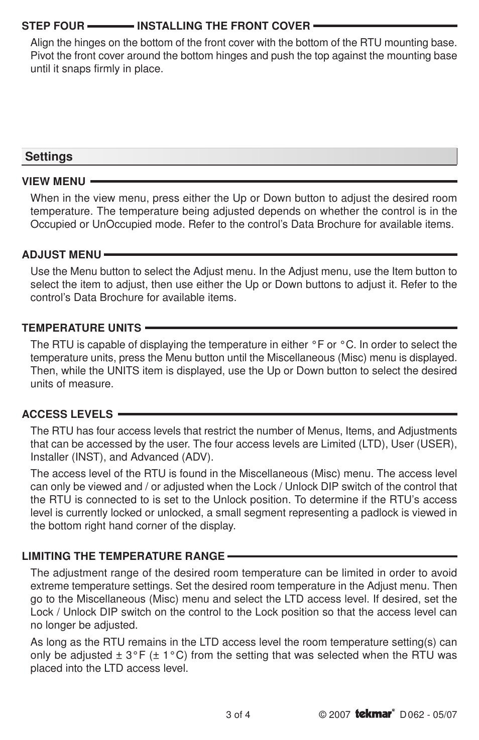 tekmar 062 RTU User Manual | Page 3 / 4
